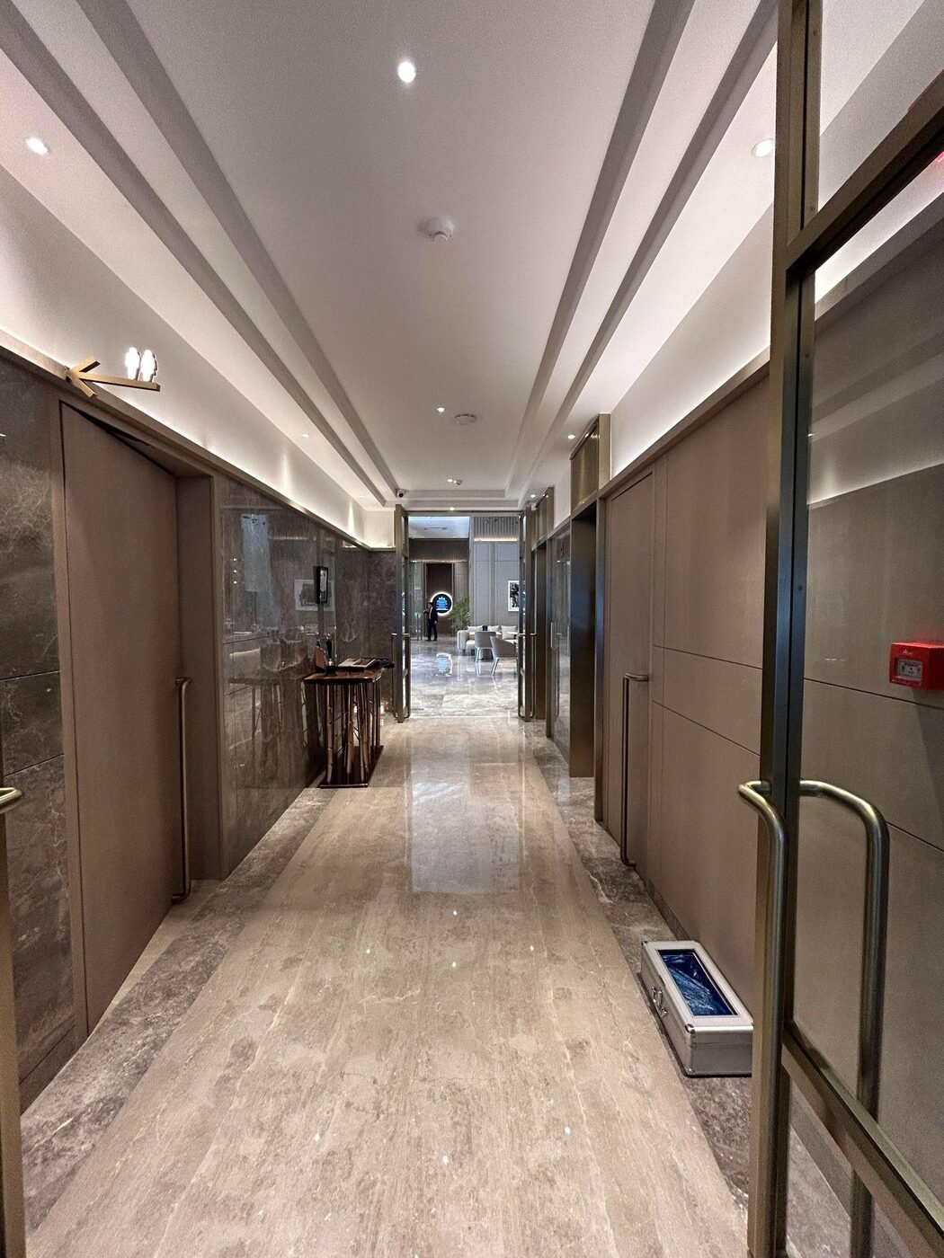 A refined marble corridor from a Himalayan Atelier project