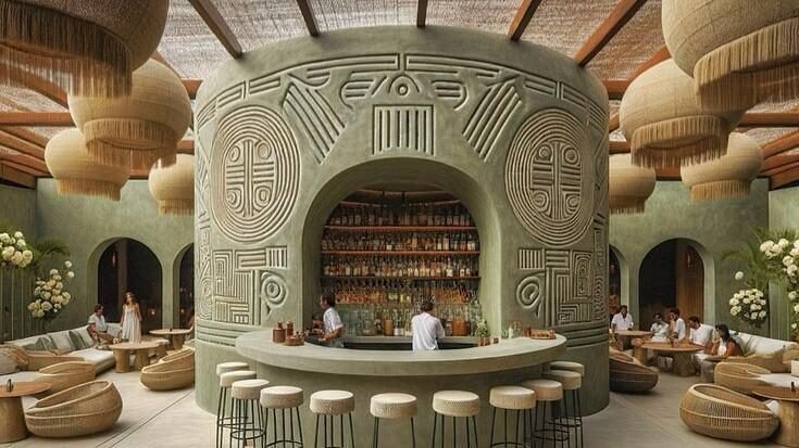 Sculptural stone bar interior